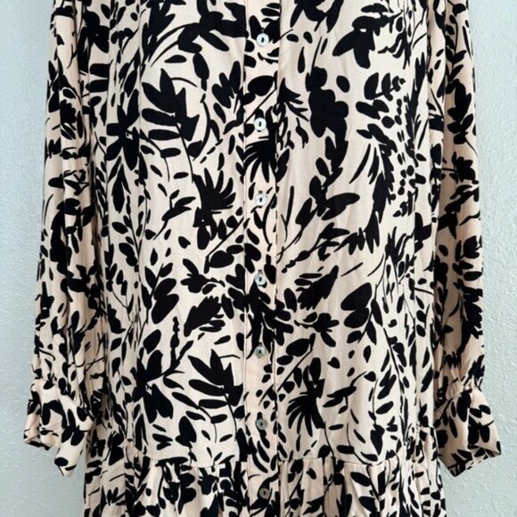 NWT H&M pink black floral print button front long sleeve shirt dress XS - Picture 6 of 12